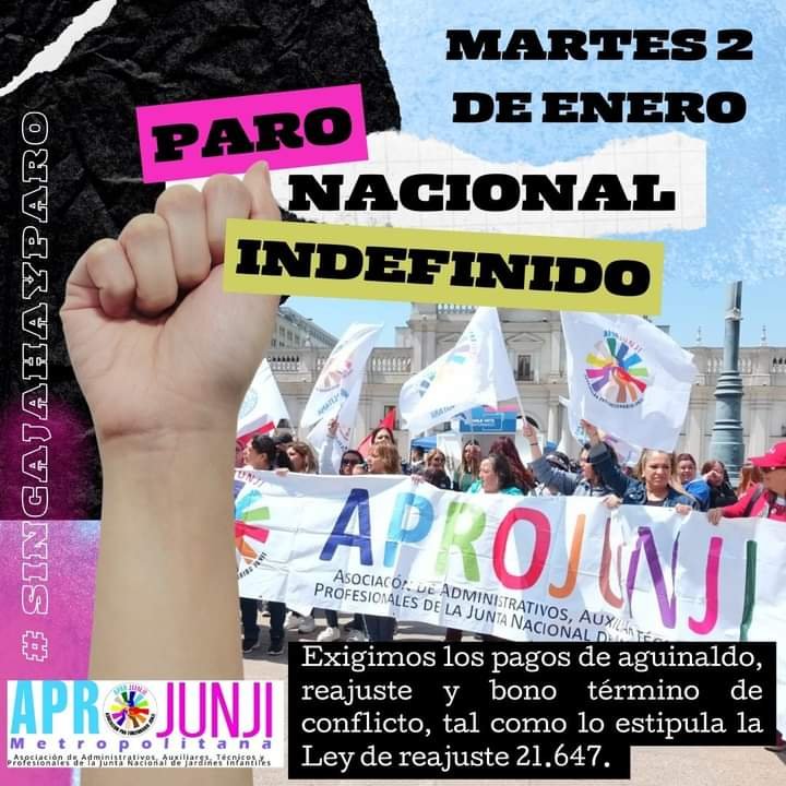 COMUNICADO A LAS FAMILIAS DE JARDINES INFANTILES JUNJI POR PARALIZACIÓN INDEFINIDA DESDE EL 2 ENERO 2024